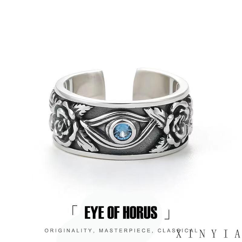 【Bayar di tempat】Horus Cincin Mata S925 Thai Perak Vintage Pria Mendominasi Kepribadian Cincin Untuk Pria Dan Wanita