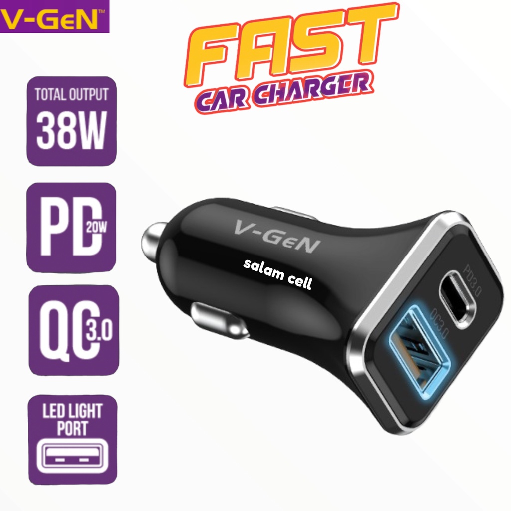 Charger Mobil/Motor V-Gen VCC-22 Fast Car Charger 38W Original Vgen Garansi Resmi