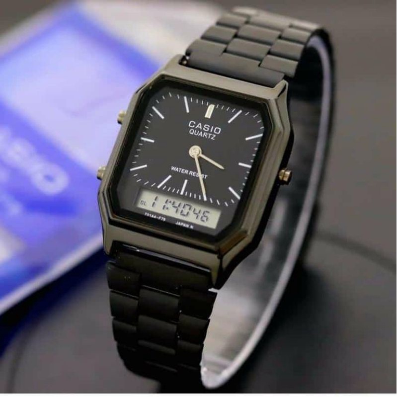 Jam Tangan Casio AQ230 Tahan Air Dualtime Tanpa Jarum Detik Free Box Exlusive