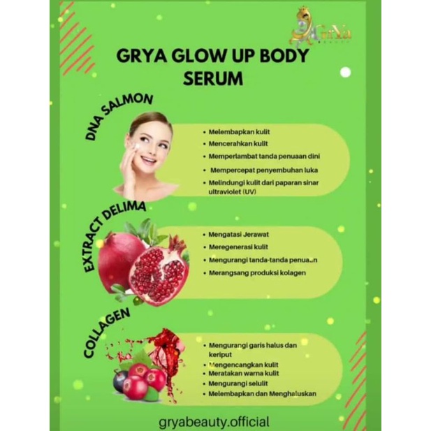 PAKET HEMAT GLOW UP BODY SERUM GRYA BEAUTY + GRYA BEAUTY SOAP SKINCARE BPOM DNA SALMON