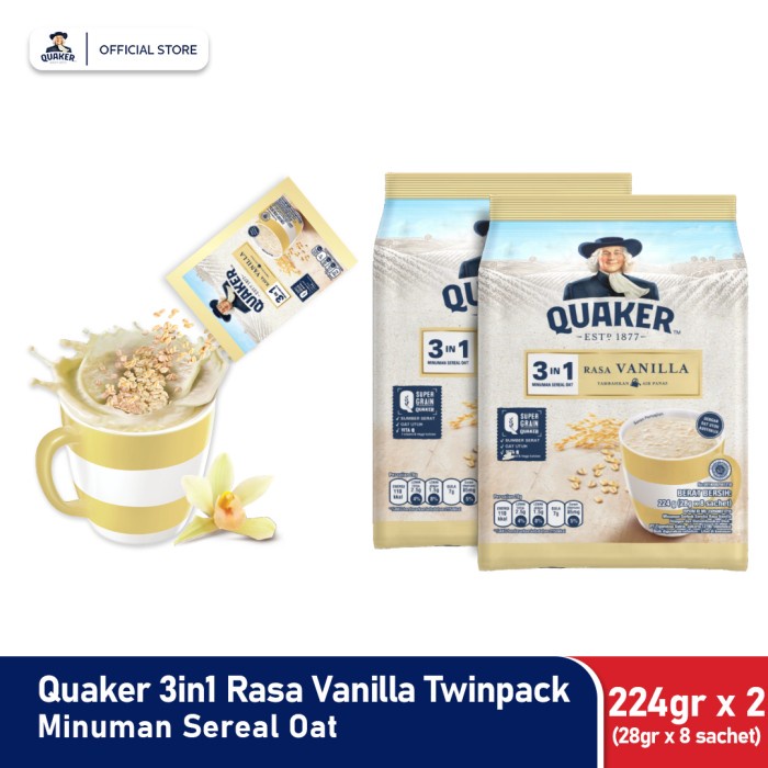 

[new] Quaker 3in1 Vanilla Polybag 224g Twin Pack Minuman Sereal Oats