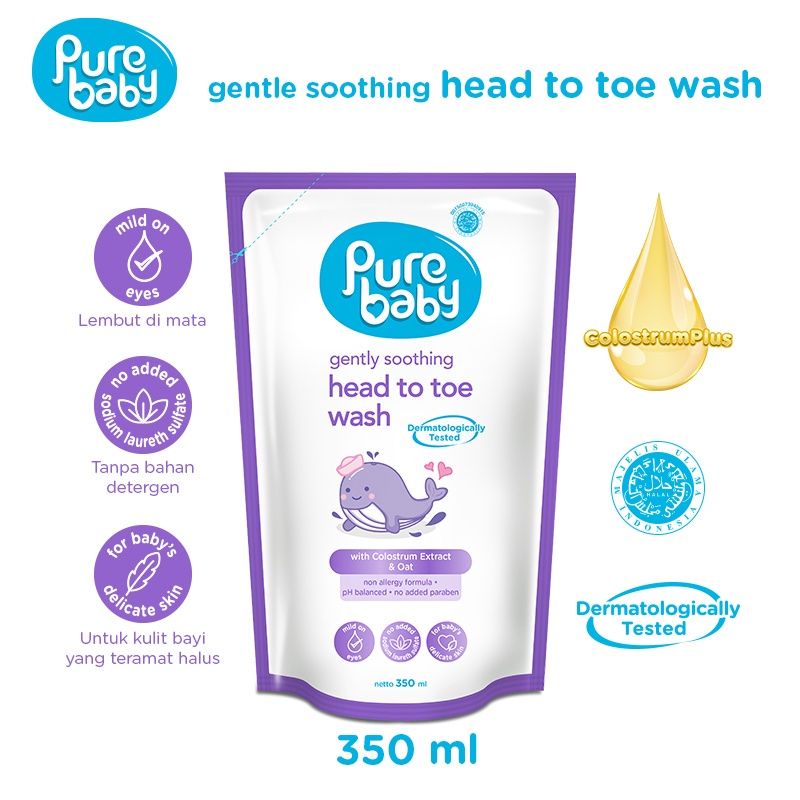 Pure Baby Head To Toe Wash Refil 350ml/Sabun dan shampo mandi bayi