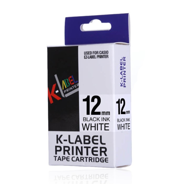 

EZ- LABEL CASIO TAPE CARTRIDGE XR-12WE1 BLACK INK WHITE 12MM X 8M