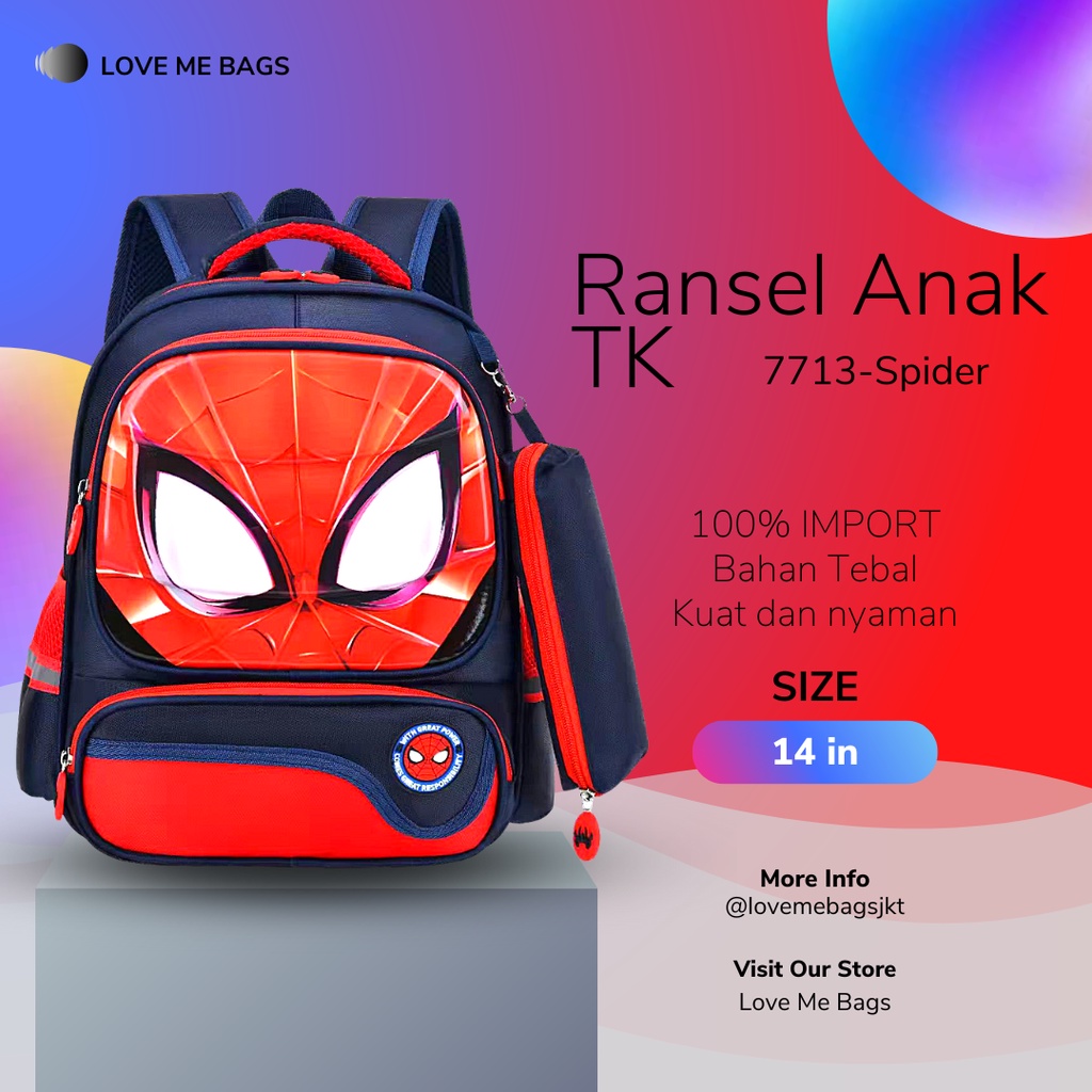 LMB Tas Anak Laki Laki TK Paud Sekolah Import Bahan Nilon Kualitas Premium Kuat Dan Tebal Karakter Superhero Timbul 6D