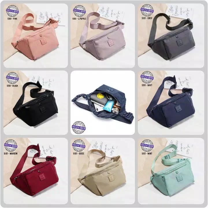 GUDIKA 5181 - Tas Waistbag Wanita Kekinian Import Original Terbaru Bahan Nilon Waterproof Anti Air Sling Bag Premium Korea bisa muat banyak barang banyak slot kocek terlaris - tas wanita - tas cewek - tas kerja - tas pinggang - gudika bag - tas gudika