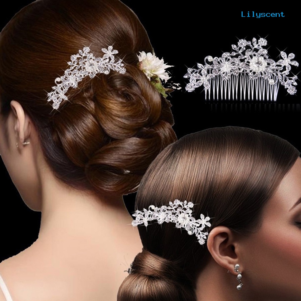 [LS]Rhinestone Faux Pearl Hias Bunga Sisir Rambut Jepit Rambut Pengantin Pernikahan Aksesori