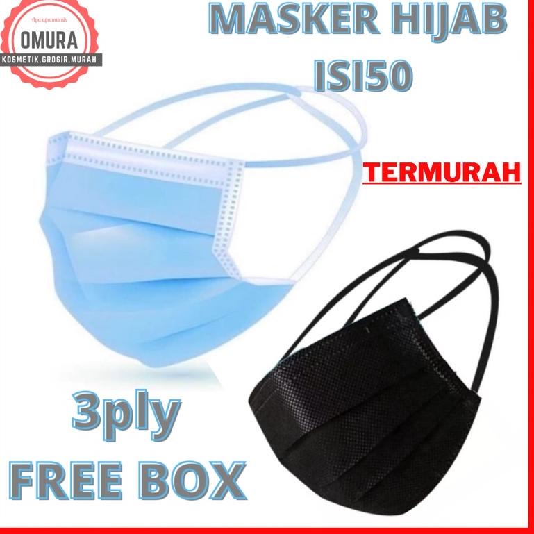 ゎ HIJAB MASKER MEDIS HIJAB 3ply HITAM / BIRU ㅌ