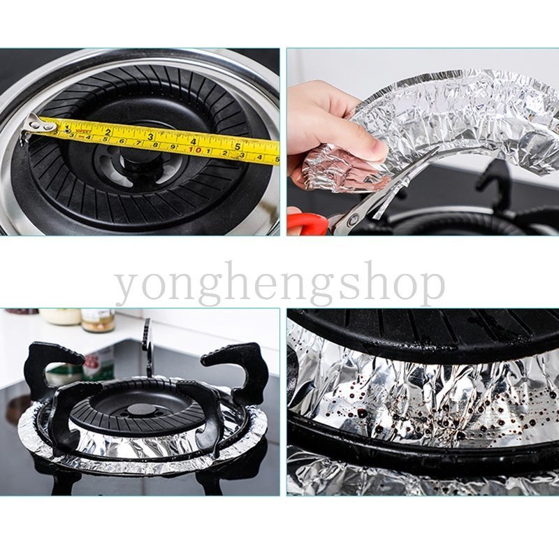 10pcs/set Aluminium Timah Foil Alas Kompor Gas Tahan Suhu Tinggi Oil Proof Kertas Kompor Burner Liner Dapur Tatakan Kompor Gas Tutup Kompor Dapat Digunakan Kembali