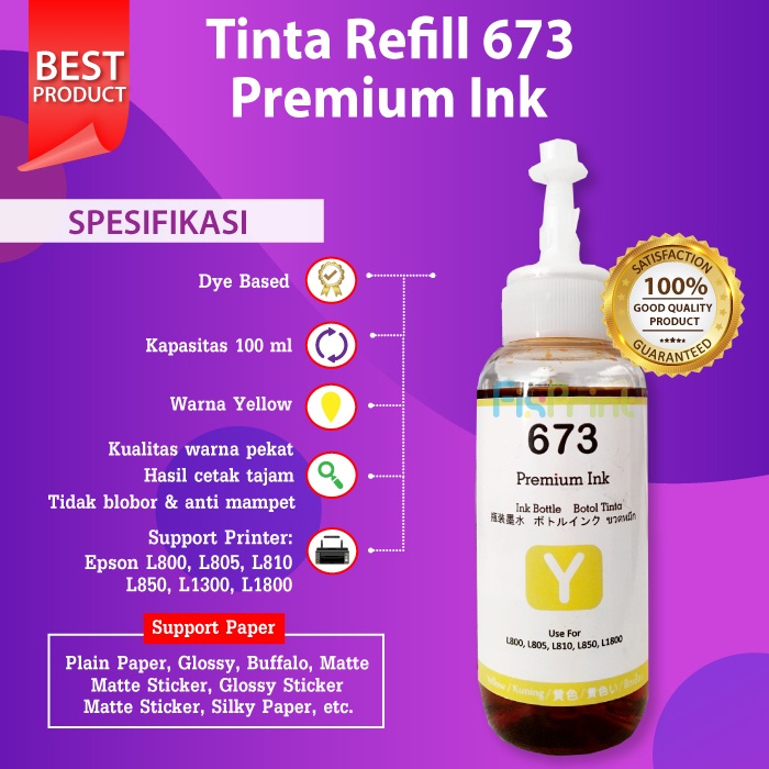 Tinta 673 Premium Refill Printer Epson L800 L805 L810 L850 L1800 L1300