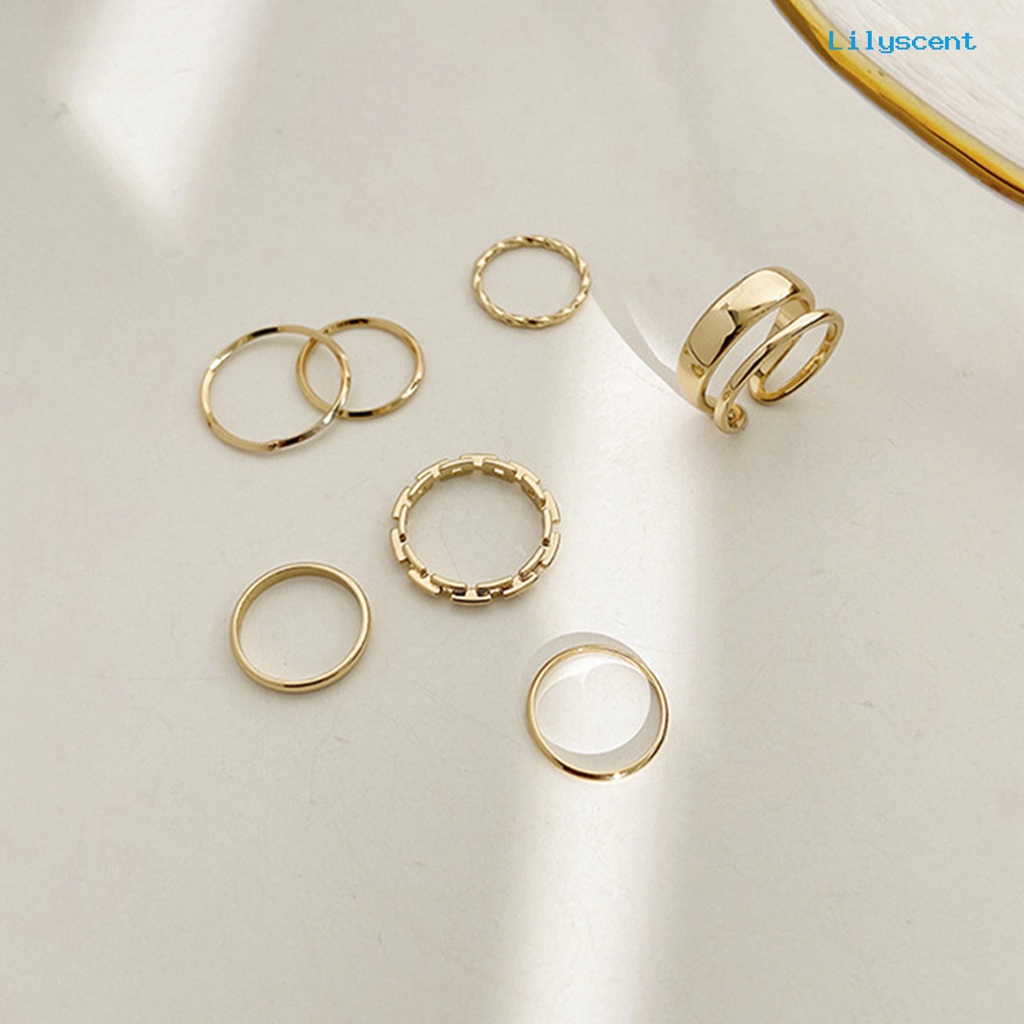 [LS]7Pcs /set Cincin Knuckle Wanita Geometris Pembukaan Adjustable Hip Hop Stackable Finger Rings Untuk Pesta Club Cosplay