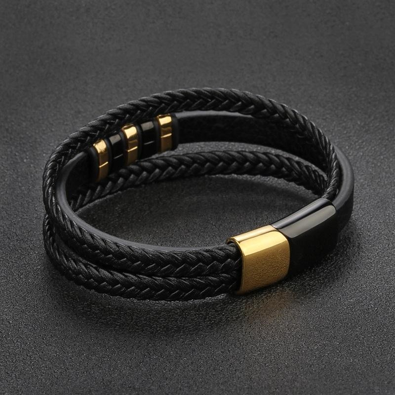 [Z H Jewelry] Vintage Pria Fashion Gelang Kulit Stainless Steel Hip Hop Pesta Perhiasan Aksesoris