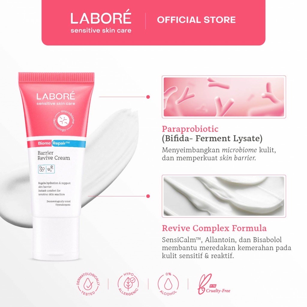 LABORE BiomeRepair Barrier Revive Cream Indonesia / Pelembab Wajah 10ml 50ml /Regain Hydration &amp; Support Skin Barrier Instant Comfort For Sensitive Skin Reaction / Care Kulit Sensitif / Skincare Face Wash Toner Serum Day Night Moisturizer Mask Sunscreen