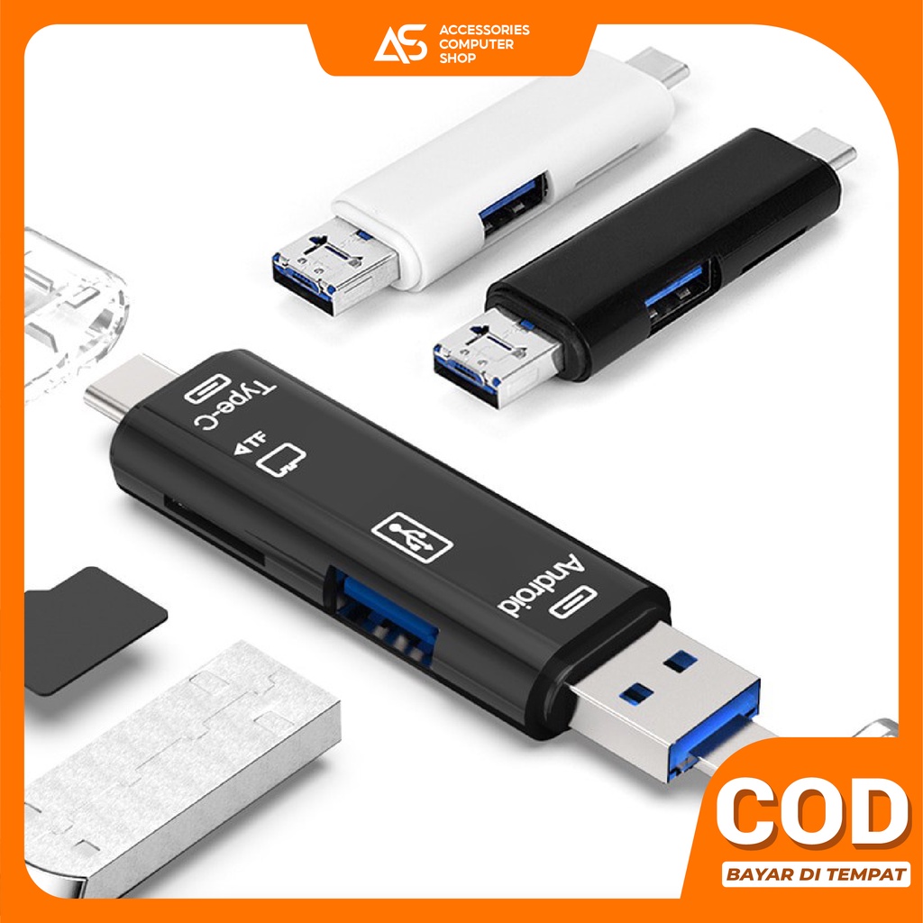 OTG 5 In 1 USB 2.0 Type C Micro USB OTG HUB Micro SD/TF Memory Card Reader Multifunction Convert CR-5in1 - ACS