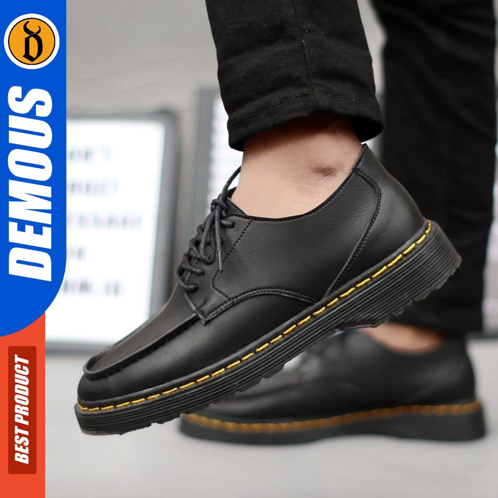 DEMOUS Summer - Sepatu Formal Pantofel Docmart Low Boots Kerja Hitam Pria