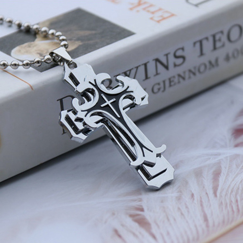 Fashion Stainless Steel Mens Salib W. Lords Prayer In English And Halo Ring Pendant Necklace