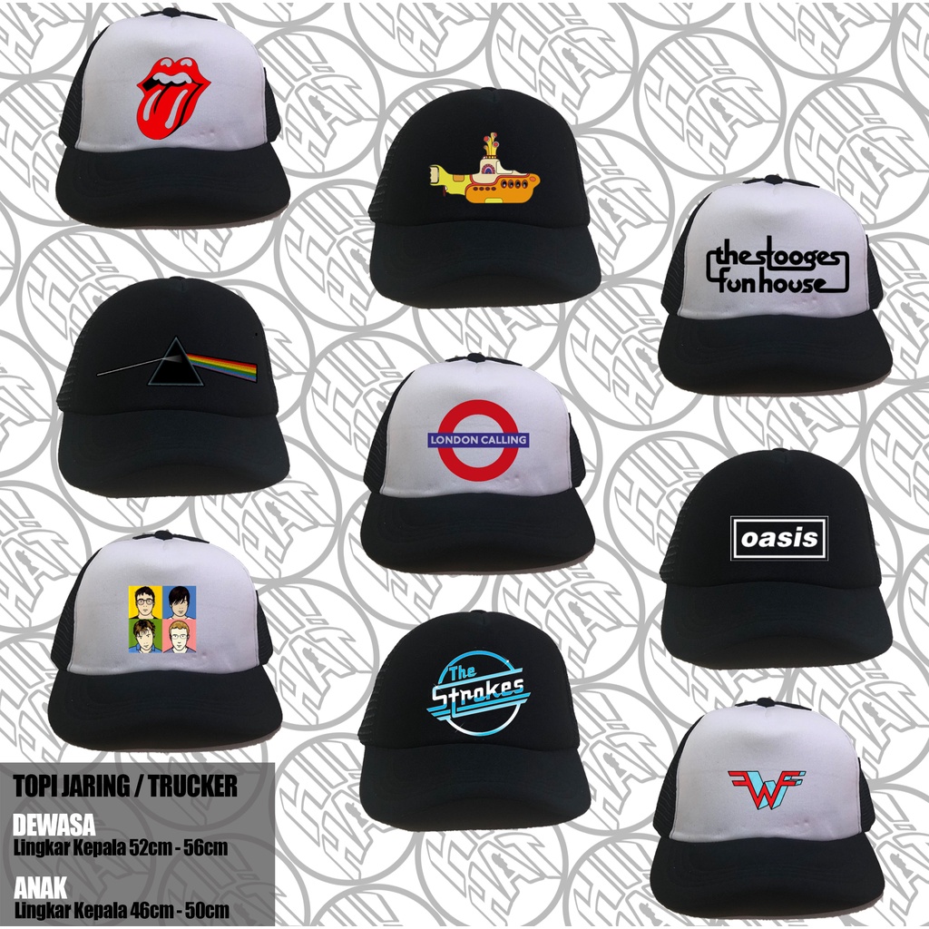 BIG SALE Topi Trucker Band Dewasa & Anak / Trucker Hat Band / Topi Trucker Band / Topi Band / Topi T