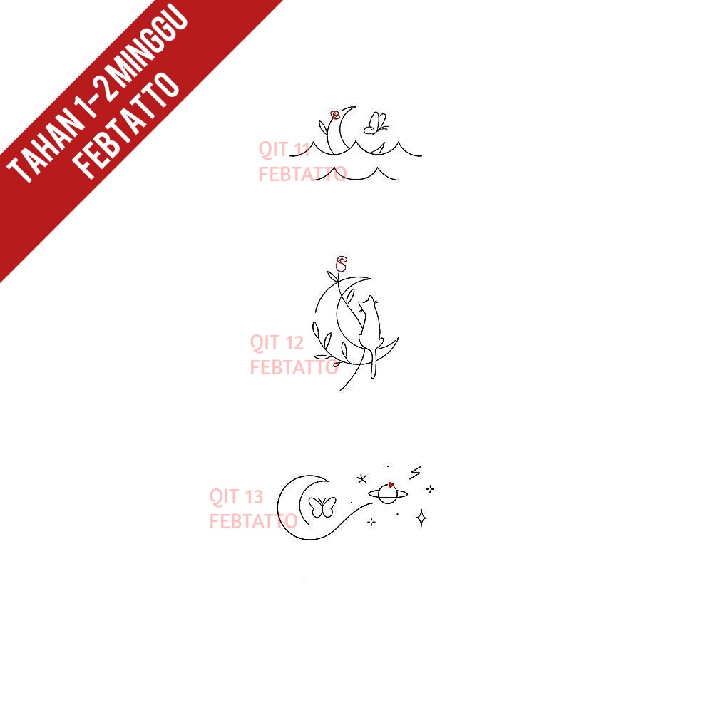 Tato Temporer tato bulan planet stiker Tatto bunga kucing - QIT 11-13
