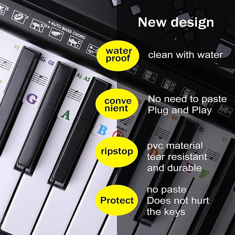 Stiker Piano Tanpa Tempel Stiker KeyBoard Piano Stave Note Stiker Untuk 61per8kunci