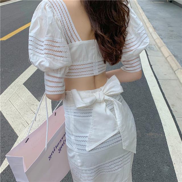 Suhao 2022 Musim Panas Baru Net Merah Bahasa Perancis Fashion Crop Top Ikatan Simpul Ringan Dimasak Angin Rok Setelan Jas Wanita
