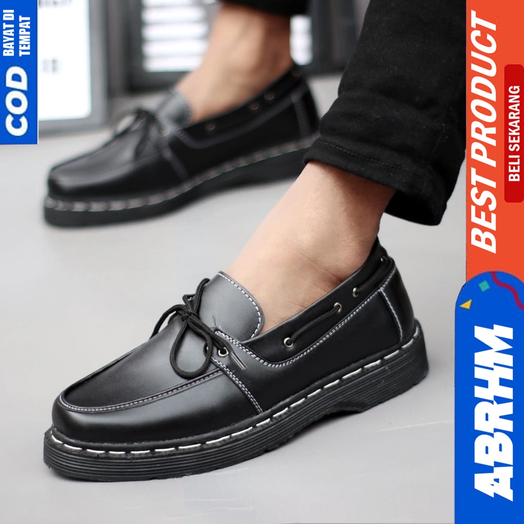 Sepatu Docmart Low Boots Pantofel Kerja Formal Pria Hitam Abrhm Bernad