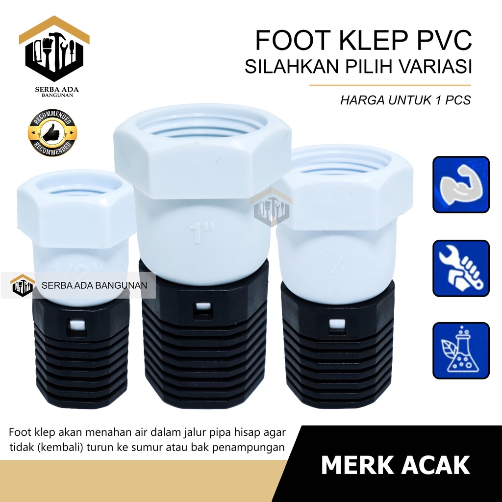 Foot Klep PVC ELFA 1/2&quot; 3/4&quot; 1&quot; Inch Inci Footklep Valve 1/2Inch 3/4Inch 1/2Inci 3/4Inci 1/2In 3/4In