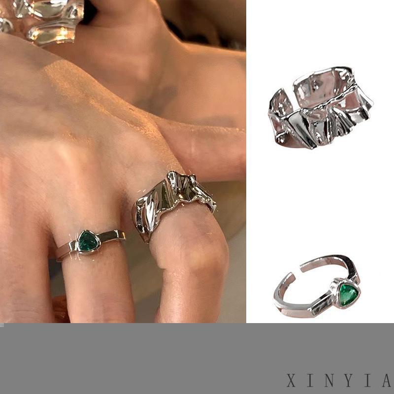 【Bayar di tempat】Tekstur Tidak Teratur Logam Cincin Terbuka Wanita Desain Gaya Keren Kepribadian Fashion Cincin