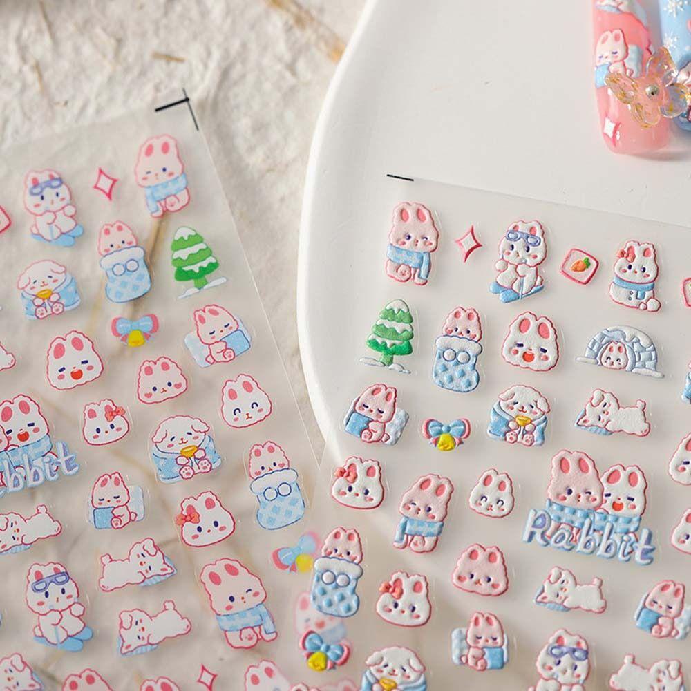 AUGUSTINA Agustina Stiker Kuku Imlek Wanita 3D Relief Tahun Baru Nail Art Manicure Aksesoris Karakter Cina Dekorasi Nail Art