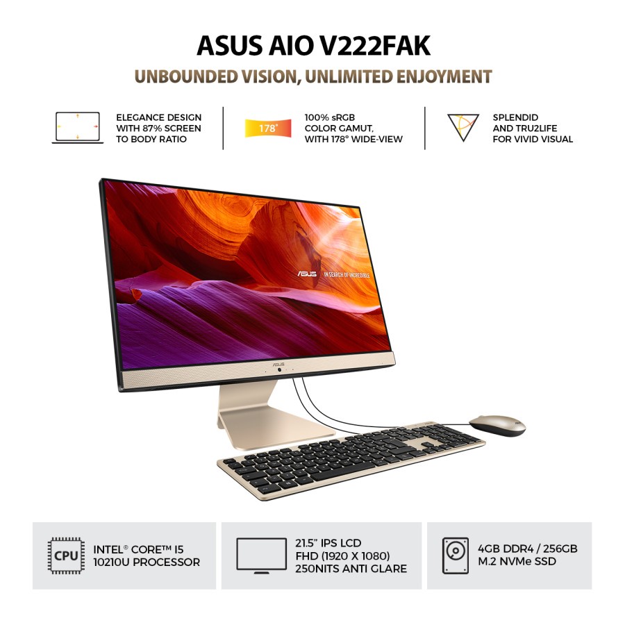 PC All In One AIO ASUS V222FAK BA542W Intel Core i5 10210U 4G 256G 21.5&quot; W11 - Garansi Resmi