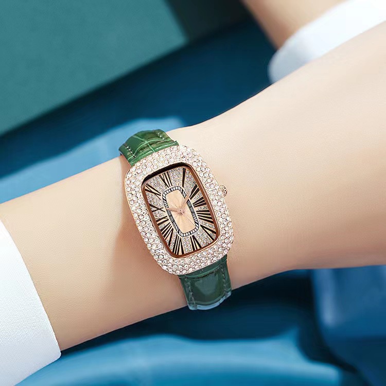 ✅COD [KUMA] Jam Tangan Wanita Analog Strap Pu Dial Kotak Aksen Berlian Imitasi JT-38