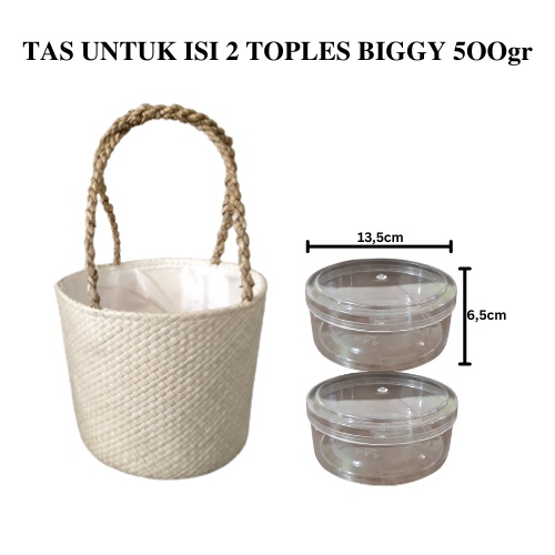 Tas Parsel Anyaman Pandan Isi 2 Toples Tali Kulit Sintetis Keranjang Hampers Tas Parcel