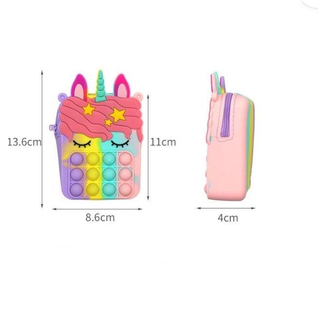 8.8 Product HOT Tas Pop It Anak Unicorn, Hello Kitty, Dino, Gajah, Sapi, Kodok Pop it Handbag Tas An