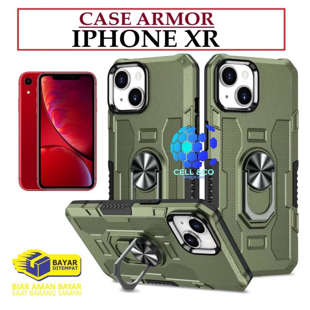 Case Armor IPHONE XR Iring Cincin Magnetic Kesing Hp Protect kamera Premium Hard Case Standing Robot Pelindung Kamera