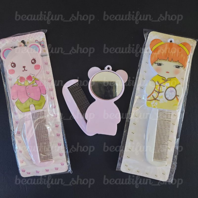 Sisir lipat kaca cermin 1pc | cermin rias lipat + sisir karakter lucu | cermin sisir lipat | cermin 