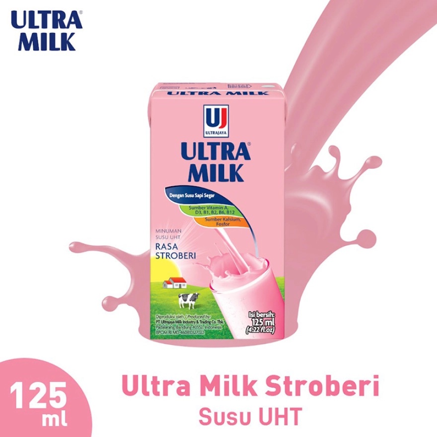 Susu Ultra Milk 125 ml Coklat / Stroberi / Strawberry( 1 KARTON ISI 40)