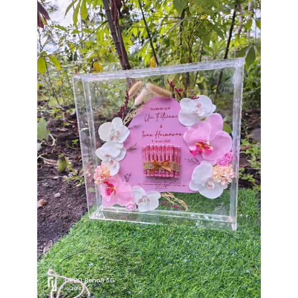 1 HARI JADI Mahar Akrilik Murah Mahar Pernikahan Mahar Anggrek Transparan Akrilik 30x30 cm