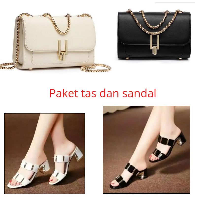 Paket 1 Stel Tas Dan Sandal Wanita Terbaru Hak 5Cm