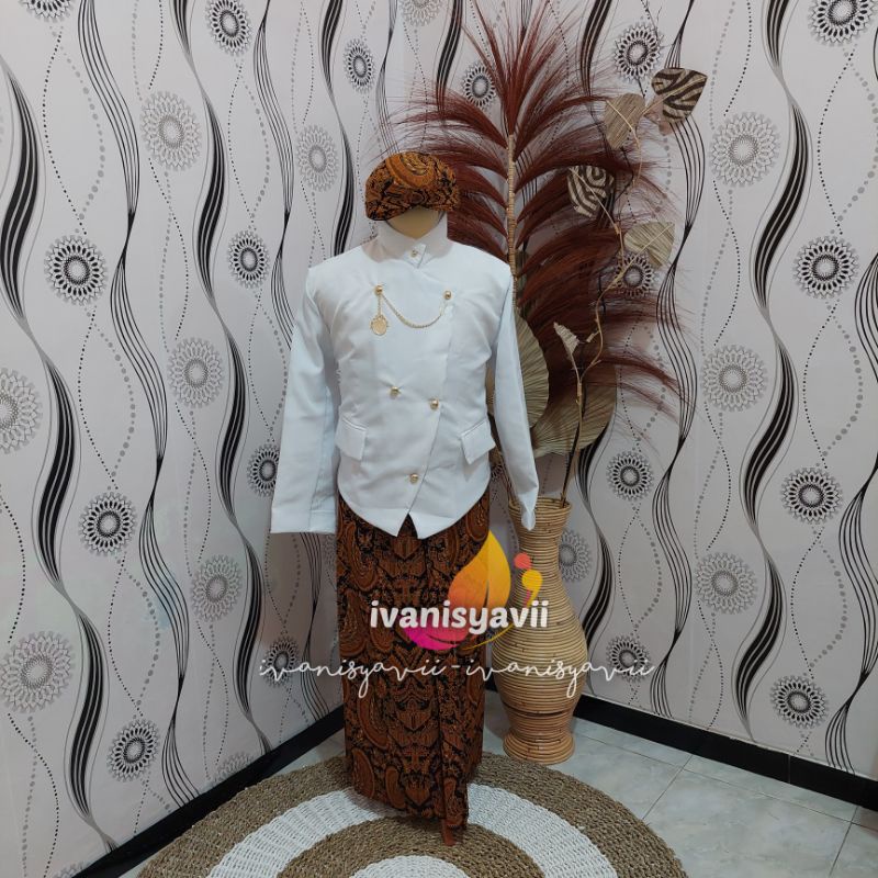 [Full Set] Baju Adat Jawa Cowok / Baju Manggolo / Baju Pagar Bagus | Nuansa Solo Putih