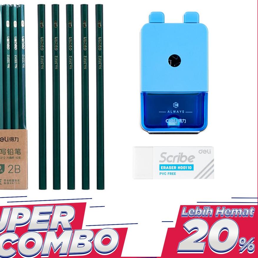 

¤¤» Deli Combo Set 2 - 10pcs Pensil 2B + 3pcs Penghapus + Rautan Putar