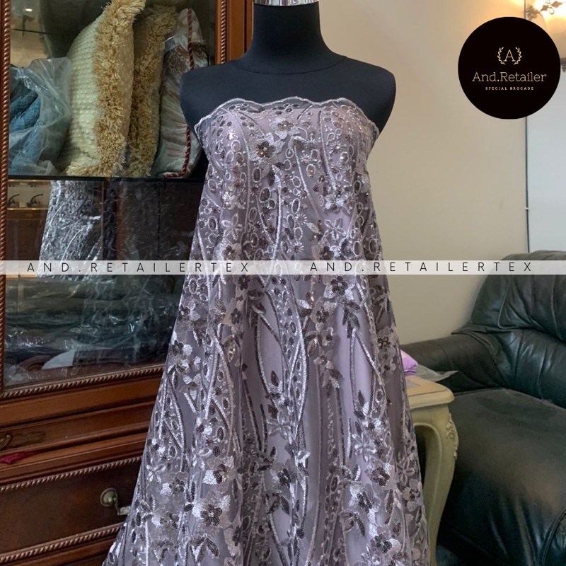 Bahan Kebaya Brokat Tile Payet Elizabeth Warna Ungu Taro