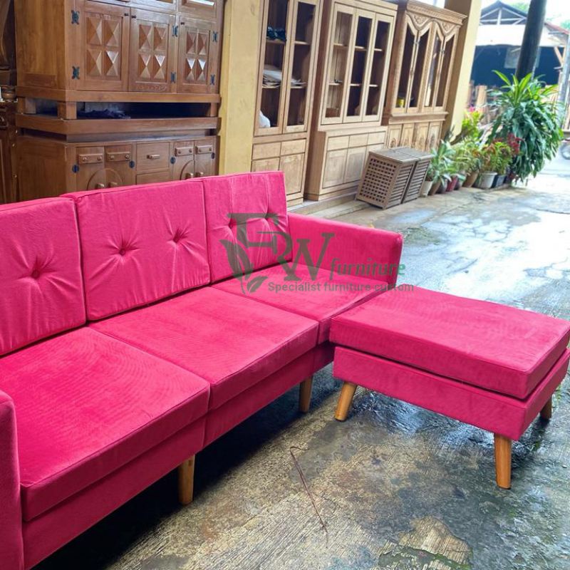 Set sofa tamu sudut tiga duduk kain bludru