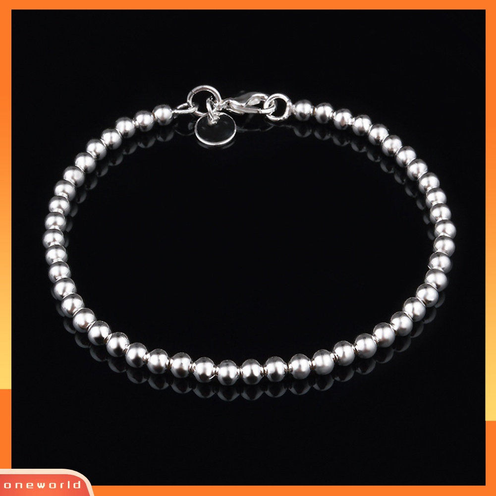 [WONE] Chic Unisex Perak Plating Berongga Manik-Manik Pesona Gelang Pergelangan Tangan Perhiasan Aksesori