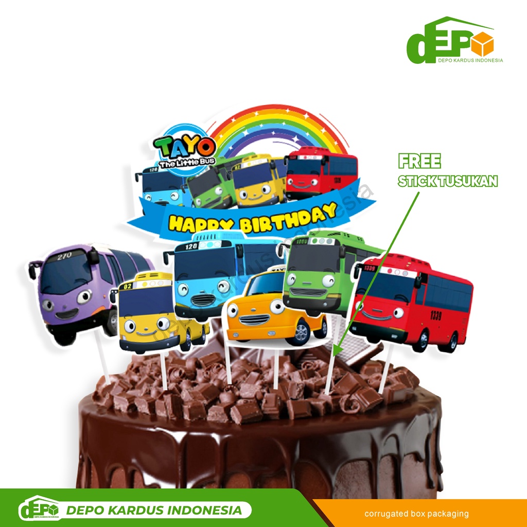 Topper Cake Karakter - topper cake happy birthday - Tayo - Frozen - Animal - Spiderman - upin-ipin-D