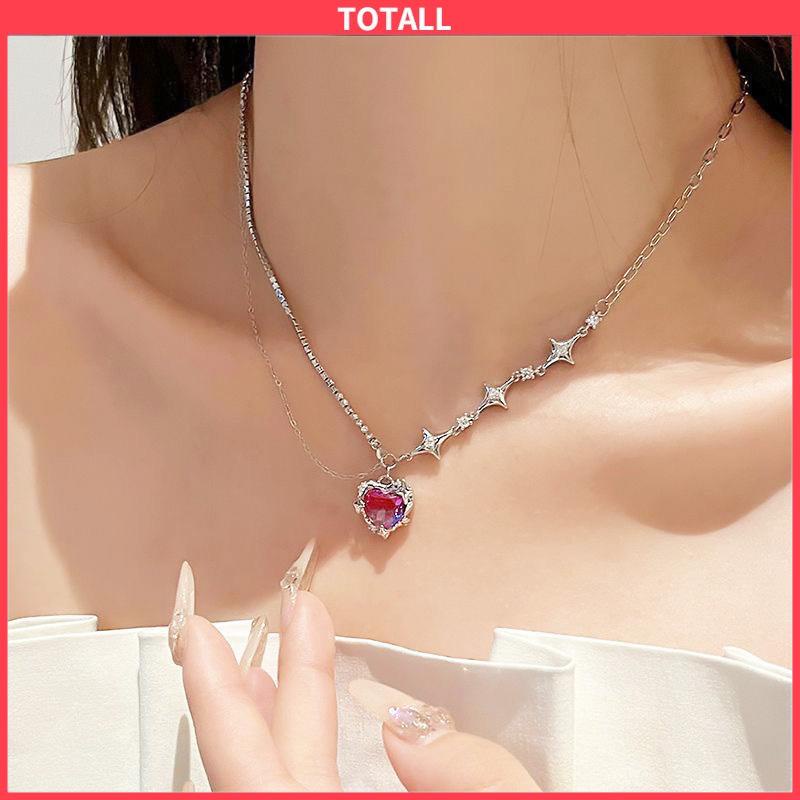 COD Kalung Wanita Square Zircon Lapisan Ganda Rantai  Hip Hop   Musim Dingin Musim Gugur  Desain Sense-Totall