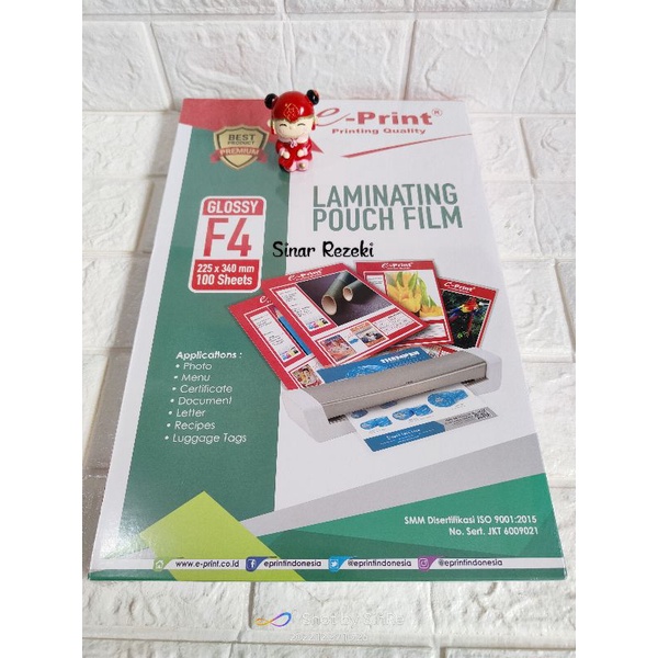 100 lembar!! F4 Laminating pouch film/plastik laminating eprint/laminating F4 e-print/plastik lamina