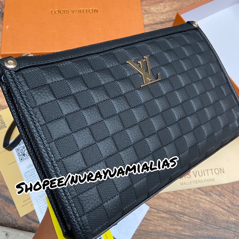 Clutch LV full embosse full kulit asli import with box clutch wanita dan pria branded