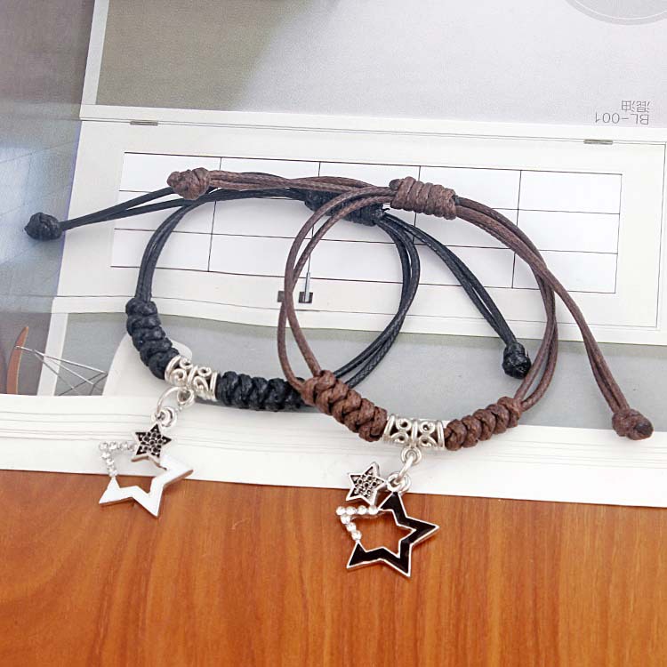 S154 Versi Korea Gelang Kasual All-match Kulit Tali Rami Tenun Tangan Gelang Pasangan Gelang Hadiah