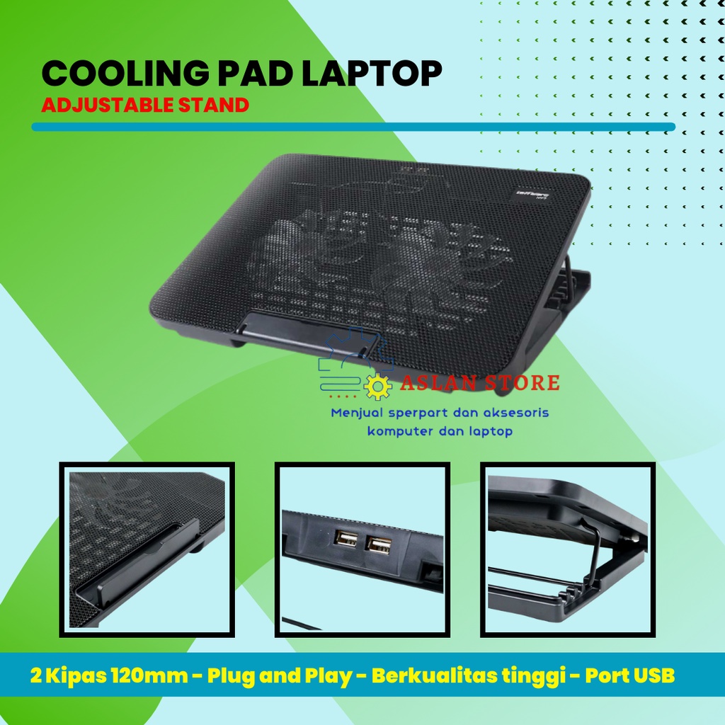 Cooling Pad colingfun Laptop Adjustable Stand 2 Kipas. Pendingin laptop 120mm Alas Pendingin laptop / Kipas Pendingin Laptop coolingpad