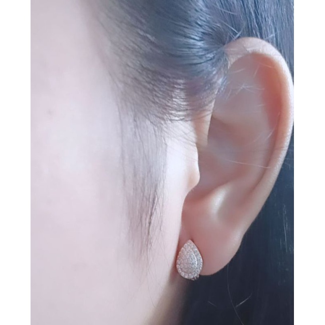 anting jepit tears mata putih perak asli silver 925 lapis emas- perhiasan anting perak asli berlapis emas