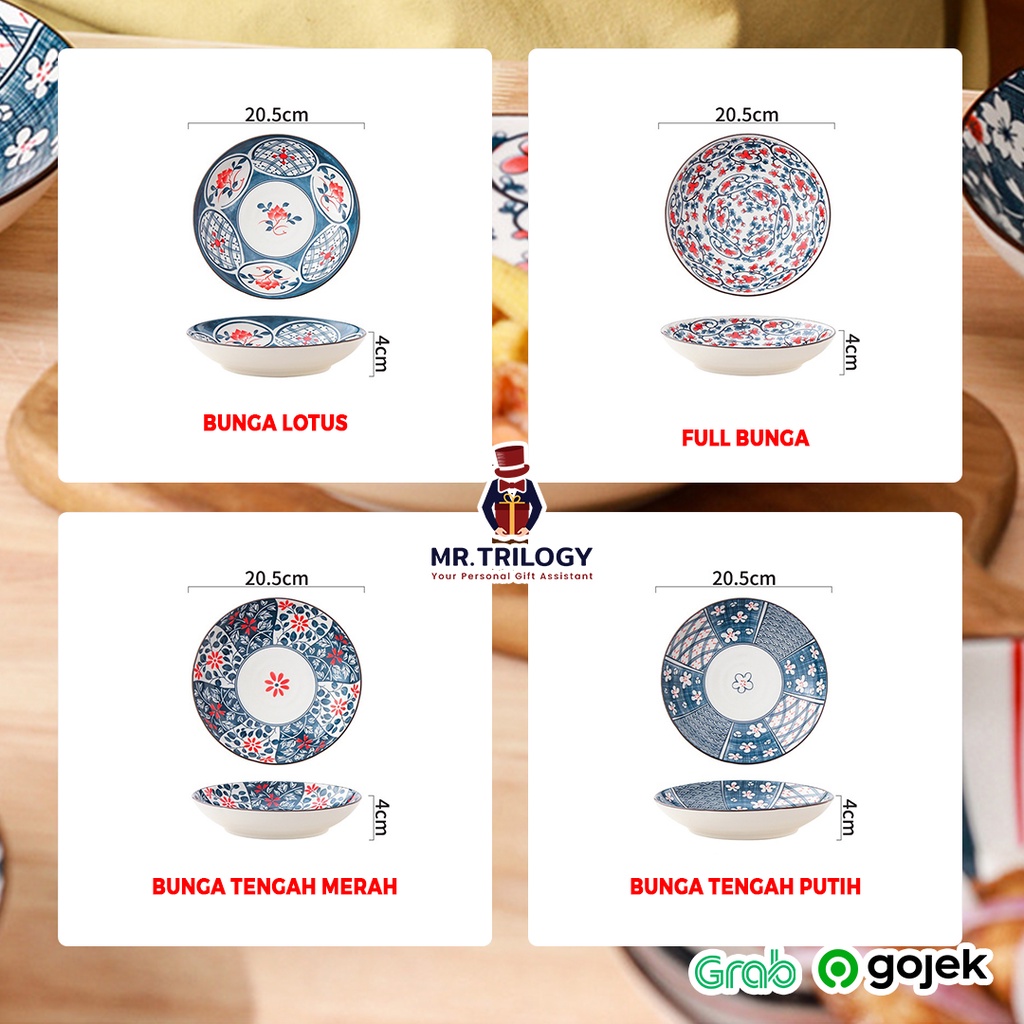 Piring Makan Keramik Sultan Lusinan UNDERGLAZE Souvenir Hampers Piring Bulat Aesthetic Korea Dinner 