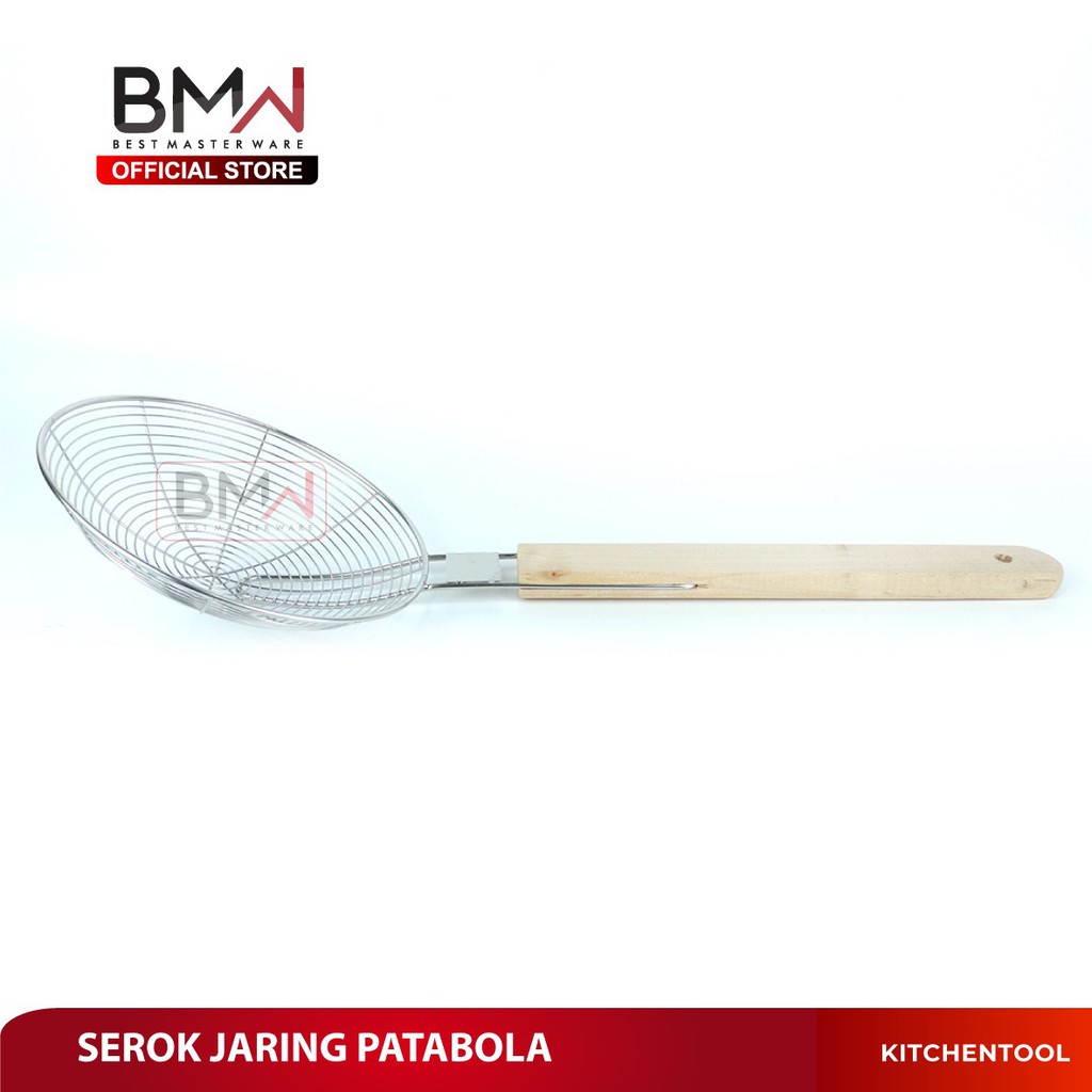 PROMO - Saringan Mie Gagang Kayu Stainless Steel Jumbo Tebal /  Serokan Serok Minyak / Serok Parabola Saringan Serbaguna / Saringan Kerupuk  Gagang Kayu